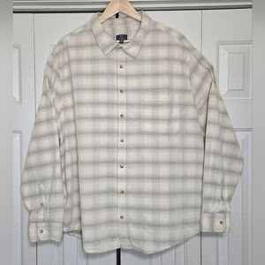 George Mens 3XL Corduroy Shirt Long Sleeve Button Up Plaid Cream Gray Cotton